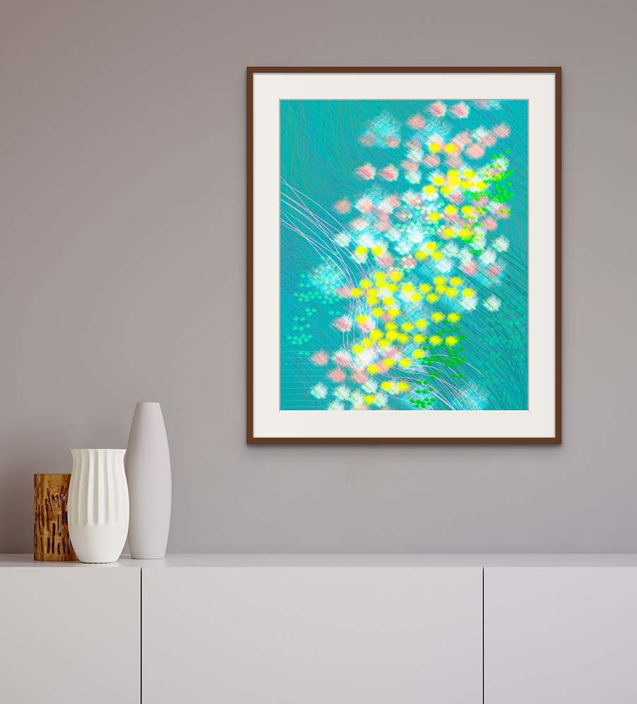 Photo of a framed "Original" Art print in a modern space