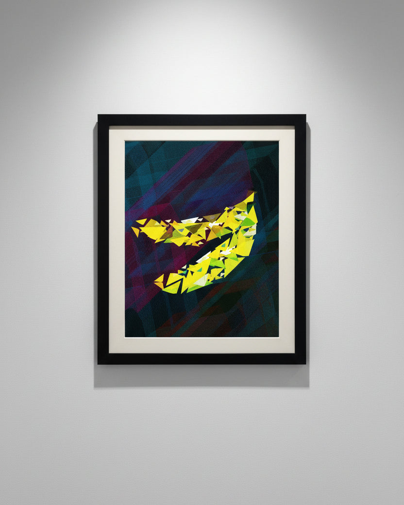 Abstract digital art resembling a pair of bananas, titled "Banana Dreams"